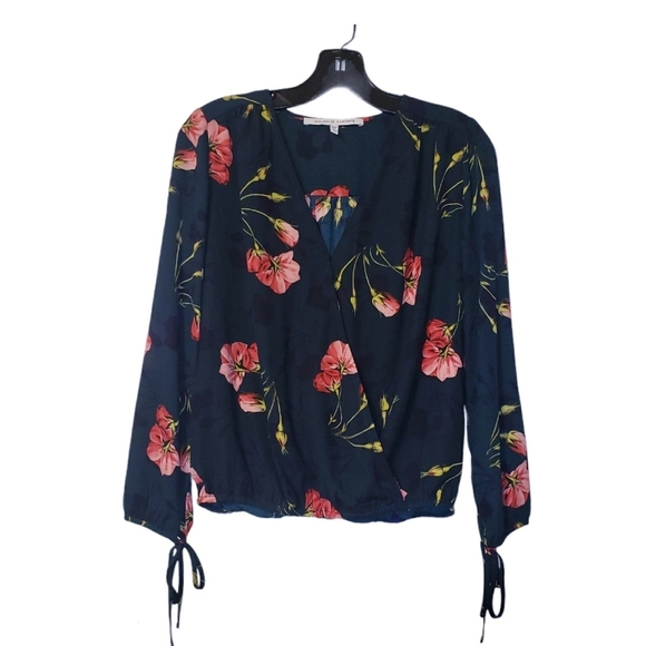 Collective Concepts Dark Green Wrap Floral Blouse - Picture 1 of 5